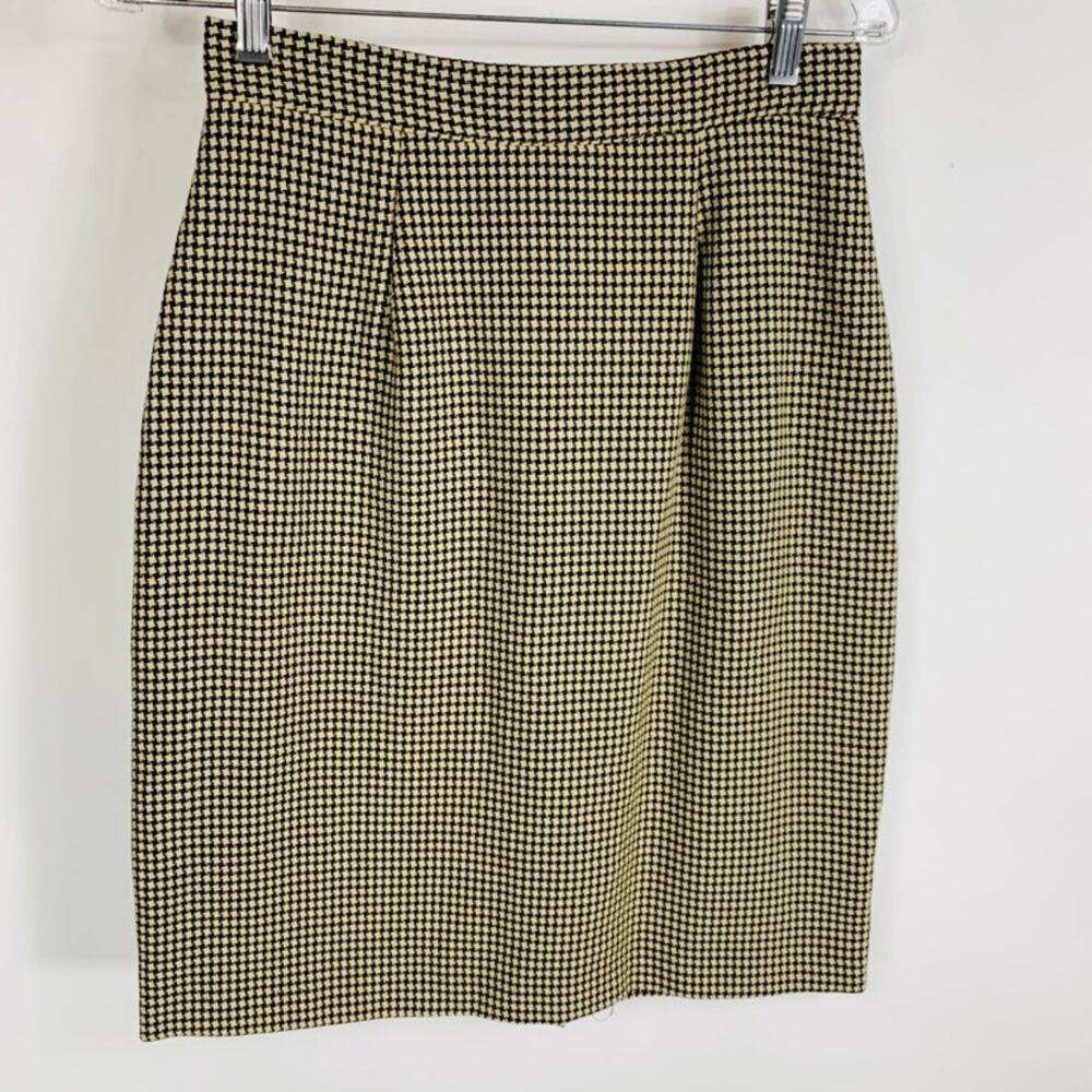 Vintage Pencil Skirt Tan Black Mini Herringbone Sz Small